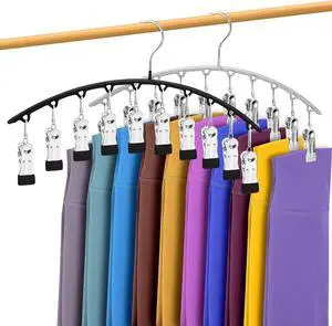 Legging Organizer for Closet, Metal Yoga Pants Hangers 2 Pack w/10 Clips Holds 20 Leggings, Space Saving, Clips Hanger for Pants, Shorts, Scarf, Hats (Black+Grey) Legging Organizer for Closet, Metal Yoga Pants Hangers 2 Pack w/10 Clips Holds 20 Leggings, Space Saving, Clips Hanger for Pants, Shorts, Scarf, Hats (Black+Grey)