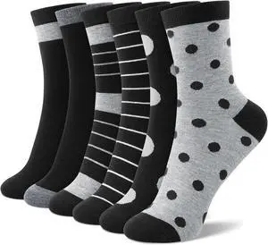 6 Pairs Crew Socks for Women, Soft Cute Funny Cotton Socks | Gentle Blend Fabric, Elastic Cuff, Tough Stuff, Tight Weave, Modern Novelty, Playful Striped, Dot Motifs, Casual Daliy Wear 6 Pairs Crew Socks for Women, Soft Cute Funny Cotton Socks | Gentle Blend Fabric, Elastic Cuff, Tough Stuff, Tight Weave, Modern Novelty, Playful Striped, Dot Motifs, Casual Daliy Wear