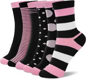 6 Pairs Crew Socks for Women, Soft Cute Funny Cotton Socks | Gentle Blend Fabric, Elastic Cuff, Tough Stuff, Tight Weave, Modern Novelty, Playful Striped, Dot Motifs, Casual Daliy Wear 6 Pairs Crew Socks for Women, Soft Cute Funny Cotton Socks | Gentle Blend Fabric, Elastic Cuff, Tough Stuff, Tight Weave, Modern Novelty, Playful Striped, Dot Motifs, Casual Daliy Wear
