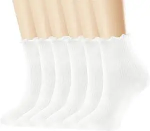 DQCUTE Women's Ruffled Ankle Boot Socks - Soft Knit Cotton Lettuce Trim Crew Socks for Teen Women 6 Pairs DQCUTE Women's Ruffled Ankle Boot Socks - Soft Knit Cotton Lettuce Trim Crew Socks for Teen Women 6 Pairs