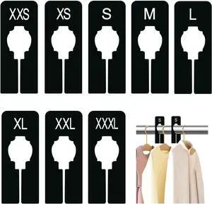 8Pcs Clothing Rack Dividers Black Plastic Closet Size Divider Hanger Labels for Clothes Tags for Hanging Rod Organizer Preprinted Garment Size Markers from XXS to XXXL 8Pcs Clothing Rack Dividers Black Plastic Closet Size Divider Hanger Labels for Clothes Tags for Hanging Rod Organizer Preprinted Garment Size Markers from XXS to XXXL