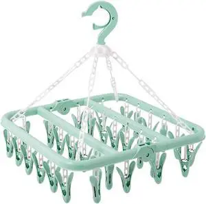 SteelFever Clothes Drying Hanger with 32 Clips, Foldable Hanging Drying Rack for Clothes Underwear Socks (Light Green) SteelFever Clothes Drying Hanger with 32 Clips, Foldable Hanging Drying Rack for Clothes Underwear Socks (Light Green)