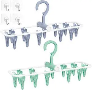 Clothes Drying Hanger with 12 Clips, 2 Pack Folding Portable Hanging Drying Rack,Drip Foldable Hanging Rack, 360° Rotatable Hook for Drying Towels Bras Baby Clothes Gloves Plastic(Blue&Green) Clothes Drying Hanger with 12 Clips, 2 Pack Folding Portable Hanging Drying Rack,Drip Foldable Hanging Rack, 360° Rotatable Hook for Drying Towels Bras Baby Clothes Gloves Plastic(Blue&Green)