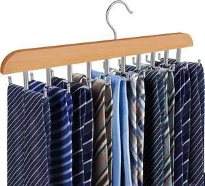 Tie Rack Hanger for Closet, 2 in 1 Belt Tie Hangers with 20 Folding Hooks, 360 Degree Rotating Wooden Tie Holder Organizer for Men Ties Belts Scarves Tank Tops Accessories, Wood (1 Pack) Tie Rack Hanger for Closet, 2 in 1 Belt Tie Hangers with 20 Folding Hooks, 360 Degree Rotating Wooden Tie Holder Organizer for Men Ties Belts Scarves Tank Tops Accessories, Wood (1 Pack)