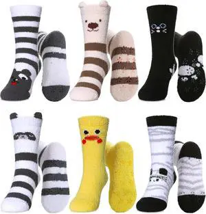 LINEMIN Kids Fuzzy Socks Boys Girls with Grips Non Slip Slipper Socks Cozy Fluffy Winter Warm Crew Socks 6 Pairs LINEMIN Kids Fuzzy Socks Boys Girls with Grips Non Slip Slipper Socks Cozy Fluffy Winter Warm Crew Socks 6 Pairs