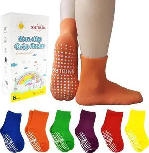 Toddler Grip Crew Socks With Grippers Boys Girls Kids 1-3/3-5/5-7T 6 Pairs Toddler Grip Crew Socks With Grippers Boys Girls Kids 1-3/3-5/5-7T 6 Pairs