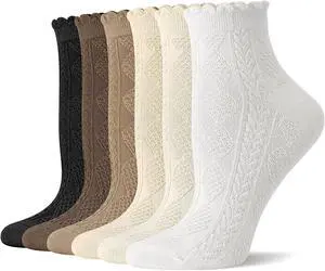 6 Pairs Ankle Ruffle Socks Cute Frilly Comfort Breathable Cotton 6 Pairs Ankle Ruffle Socks Cute Frilly Comfort Breathable Cotton
