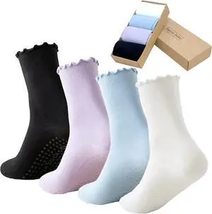 4 Pairs Ruffle Yoga Socks for Women,Cute Frilly Non-Slip Grips Socks for Pilates,Fitness,Hospital,Pregnant 4 Pairs Ruffle Yoga Socks for Women,Cute Frilly Non-Slip Grips Socks for Pilates,Fitness,Hospital,Pregnant