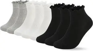 3/8 Pairs Frilly Socks Women,Ruffle Socks for Girl Women,Cute Ankle Socks for Women,Comfort Breathable One Size 5-9 3/8 Pairs Frilly Socks Women,Ruffle Socks for Girl Women,Cute Ankle Socks for Women,Comfort Breathable One Size 5-9