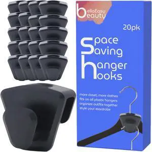 Hanger Hooks - Space-Saving Closet Organizers - Connector Hooks for Clothes, Accessories & Bags - 20 Pack of Black Hanger Hooks - Space-Saving Closet Organizers - Connector Hooks for Clothes, Accessories & Bags - 20 Pack of Black