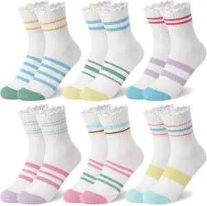6 Pairs Girls Ruffle Crew Socks Cute Cotton Frilly Socks | Soft Socks with Elastic Cuffs for School 3-12 Y 6 Pairs Girls Ruffle Crew Socks Cute Cotton Frilly Socks | Soft Socks with Elastic Cuffs for School 3-12 Y