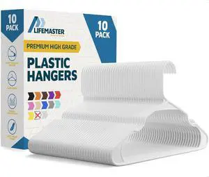 Lifemaster Plastic Clothes Hangers Heavy Duty Hanger Set, for Organizing Clothes, Dresses, and Coat, Holds Up to 5 lbs, Space-Saving Hangers with Non-Slip Shoulder Grooves, Pack of 10, White Lifemaster Plastic Clothes Hangers Heavy Duty Hanger Set, for Organizing Clothes, Dresses, and Coat, Holds Up to 5 lbs, Space-Saving Hangers with Non-Slip Shoulder Grooves, Pack of 10, White