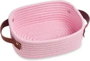 ABenkle Small Storage Basket, Mini Rope Woven Baskets, Cute Shelf Closet Storage Organizer, Boho Decorative Toy Bin for Nursery, Living Room, Spa, Empty Gift Basket - XS, Pink ABenkle Small Storage Basket, Mini Rope Woven Baskets, Cute Shelf Closet Storage Organizer, Boho Decorative Toy Bin for Nursery, Living Room, Spa, Empty Gift Basket - XS, Pink