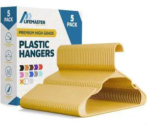 Lifemaster Plastic Clothes Hangers Heavy Duty Hanger Set, for Organizing Clothes, Dresses, and Coat, Holds Up to 5 lbs, Space-Saving Hangers with Non-Slip Shoulder Grooves, Pack of 5, Yellow Lifemaster Plastic Clothes Hangers Heavy Duty Hanger Set, for Organizing Clothes, Dresses, and Coat, Holds Up to 5 lbs, Space-Saving Hangers with Non-Slip Shoulder Grooves, Pack of 5, Yellow