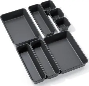Kutesna 8PCS Plastic Interlocking Drawer Organizer, 3 Sizes Desk Organizer | Versatile Storage Trays, Versatile Plastic Storage Bins for Makeup Vanity, Jewelries, Kitchen Utensils, Bathroom and Office Kutesna 8PCS Plastic Interlocking Drawer Organizer, 3 Sizes Desk Organizer | Versatile Storage Trays, Versatile Plastic Storage Bins for Makeup Vanity, Jewelries, Kitchen Utensils, Bathroom and Office