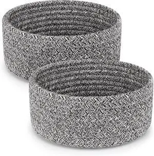 ABenkle 2 Pack Small Baskets, Cotton Rope Woven Basket, Cute Mini Tiny Storage Baskets, Decorative Boho Basket for Nursery Living Room Bedroom Shelf, Empty Gift Basket - Mixed Grey ABenkle 2 Pack Small Baskets, Cotton Rope Woven Basket, Cute Mini Tiny Storage Baskets, Decorative Boho Basket for Nursery Living Room Bedroom Shelf, Empty Gift Basket - Mixed Grey