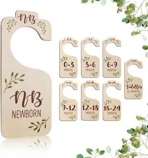 Baby Closet Dividers for Clothes Organizer - 8 PCS Adorable Wooden Double-Sided Baby Clothes Size Hanger Organizer from Newborn to Toddler for Nursery Decor Baby Closet Dividers for Clothes Organizer - 8 PCS Adorable Wooden Double-Sided Baby Clothes Size Hanger Organizer from Newborn to Toddler for Nursery Decor