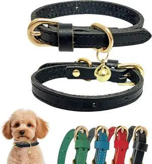 Guiding Star Leather Collar for Puppy, Cute Soft Thin Dogs Collars for Small Medium Dogs, Cat Collar with Bell (Black, XS, 9"-12") Guiding Star Leather Collar for Puppy, Cute Soft Thin Dogs Collars for Small Medium Dogs, Cat Collar with Bell (Black, XS, 9"-12")
