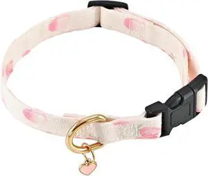 Handmade Cotton Dog Collar with Unique Patterns, White and Pink Love Heart Design and Pendant for Puppies Handmade Cotton Dog Collar with Unique Patterns, White and Pink Love Heart Design and Pendant for Puppies