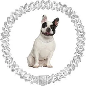 Silver Cuban Link Dog Collar,Bling Dog Chain Collars Diamond Dog Necklace Rhinestone Cat Chain Sparkly Glitter Girls Female Kitten Puppy Necklace for Small Medium Large Pet,12 Inch Silver Cuban Link Dog Collar,Bling Dog Chain Collars Diamond Dog Necklace Rhinestone Cat Chain Sparkly Glitter Girls Female Kitten Puppy Necklace for Small Medium Large Pet,12 Inch