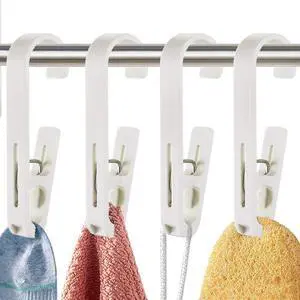 Laundry Hooks with Clips Hanger Closet Organizer Clamps Socks Boot Bras Towels for Bathroom Wardrobe Kitchen Office 4Pcs (White) Laundry Hooks with Clips Hanger Closet Organizer Clamps Socks Boot Bras Towels for Bathroom Wardrobe Kitchen Office 4Pcs (White)