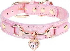 THAIN Fashion Dog Collar with Bling Diamonds & Heart Charm 5 Holes Adjustable PU Leather Rhinestones Necklace Collar, Gold Buckle for Medium Dogs Girl (Pink, M) THAIN Fashion Dog Collar with Bling Diamonds & Heart Charm 5 Holes Adjustable PU Leather Rhinestones Necklace Collar, Gold Buckle for Medium Dogs Girl (Pink, M)