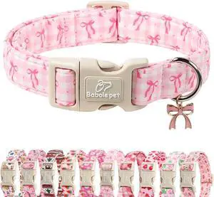 Girl Dog Collar for Puppy Small Dogs - Cute Pink Plaid & Bow Print Spring/Summer Puppy Collar, Soft Adjustable Holiday Female Dog Collars with Quick Release Buckle XS Girl Dog Collar for Puppy Small Dogs - Cute Pink Plaid & Bow Print Spring/Summer Puppy Collar, Soft Adjustable Holiday Female Dog Collars with Quick Release Buckle XS