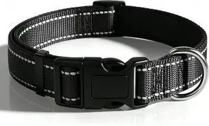 Reflective Dog Collar with Quick Release Plastic Buckle, Adjustable Nylon Collar with Soft Padding for Small Medium Large Dogs, Width 1",Neck 12"-17", Black M Reflective Dog Collar with Quick Release Plastic Buckle, Adjustable Nylon Collar with Soft Padding for Small Medium Large Dogs, Width 1",Neck 12"-17", Black M