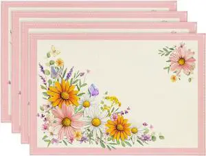 Artoid Mode Pink Sunflowers Butterfly Spring Placemats Set of 4, 12x18 Inch Seasonal Summer Holiday Table Mats for Party Kitchen Dining Decoration Artoid Mode Pink Sunflowers Butterfly Spring Placemats Set of 4, 12x18 Inch Seasonal Summer Holiday Table Mats for Party Kitchen Dining Decoration