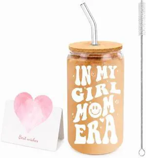 Mom Gift for Mother's Day from Daughter In My Girl Mom Era 16 oz Glass Cup with Lid and Straw Cute Girl Moms Present for Baby Shower Birthday First Time Mom Mom Gift for Mother's Day from Daughter In My Girl Mom Era 16 oz Glass Cup with Lid and Straw Cute Girl Moms Present for Baby Shower Birthday First Time Mom