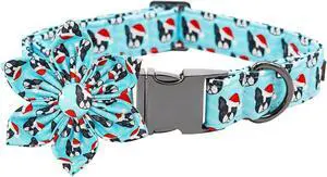Dog Collar, Christmas Blue Pet Collar with Flower Holiday Girl Boy Puppy Collar Adjustable for Small Dogs Dog Collar, Christmas Blue Pet Collar with Flower Holiday Girl Boy Puppy Collar Adjustable for Small Dogs