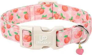 Peach Dog Collar, Summer Spring Cotton Dog Collar, Cute Fruit Pattern Adjustable Pink Pet Collar, Lightweight Durable Quick Release Buckle with Charm for Female Dogs Peach Dog Collar, Summer Spring Cotton Dog Collar, Cute Fruit Pattern Adjustable Pink Pet Collar, Lightweight Durable Quick Release Buckle with Charm for Female Dogs