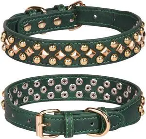 Spiked Studded Dog Collar, Adjustable Soft Leather Puppy Collar for Small Medium Dogs Bulldog Pitbull Mastiff Poodle Boxer (XS, Green3) Spiked Studded Dog Collar, Adjustable Soft Leather Puppy Collar for Small Medium Dogs Bulldog Pitbull Mastiff Poodle Boxer (XS, Green3)
