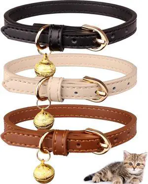 3 Pack Leather Cat Collars with Bells Soft Pet Safety Collar Kitten Collars with Bell Black Chocolate Beige(XS) 3 Pack Leather Cat Collars with Bells Soft Pet Safety Collar Kitten Collars with Bell Black Chocolate Beige(XS)