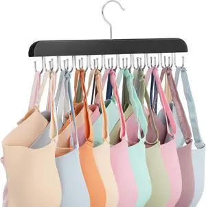 ZEDODIER Bra Hanger, Tank Top Hanger, Bra Hangers for Closet Organizer, Wooden Closet Organizer with 20 Adjustable Hooks, Space-Saving Storage for Bras, Tank Tops, and Belts, Black ZEDODIER Bra Hanger, Tank Top Hanger, Bra Hangers for Closet Organizer, Wooden Closet Organizer with 20 Adjustable Hooks, Space-Saving Storage for Bras, Tank Tops, and Belts, Black