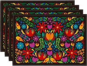 Artoid Mode Mexican Cinco De Mayo Placemats for Dining Table, 12 x 18 Inch Floral Fiesta Dia De Los Muertos Decoration Washable Table Mats Set of 4 Artoid Mode Mexican Cinco De Mayo Placemats for Dining Table, 12 x 18 Inch Floral Fiesta Dia De Los Muertos Decoration Washable Table Mats Set of 4