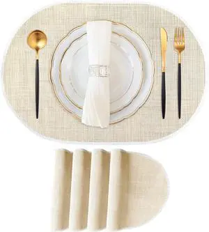 Beige Placemats Set of 4, 12x18 Inch Oval Washable Place Mats Easy to Clean Heat Resistant Table Mats, Wipeable Place Mats for Kitchen, Dining RoomBeige, 4 Beige Placemats Set of 4, 12x18 Inch Oval Washable Place Mats Easy to Clean Heat Resistant Table Mats, Wipeable Place Mats for Kitchen, Dining RoomBeige, 4