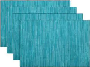 SHACOS Woven Vinyl Placemats Set of 4 Non Slip Heat Resistant Place Mats Durable PVC Stain Resistant Wipe Clean Indoor Outdoor Table Mats (4, Teal Blue) SHACOS Woven Vinyl Placemats Set of 4 Non Slip Heat Resistant Place Mats Durable PVC Stain Resistant Wipe Clean Indoor Outdoor Table Mats (4, Teal Blue)