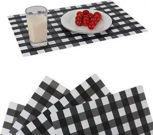 Buffalo Plastic Check Plaid Placemats Wipeable Easy Clean Washable Table Mats for Dining Table Heat Resistant Placemat Rectangular Black and White Place mats Set of 4(4, Black & White) Buffalo Plastic Check Plaid Placemats Wipeable Easy Clean Washable Table Mats for Dining Table Heat Resistant Placemat Rectangular Black and White Place mats Set of 4(4, Black & White)