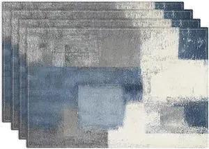 Emvency Farmhouse Placemats Set of 4, 12x18 Inch, Abstract Blue Grey | Abstract Vintage Art Painting Table Mats for Outdoor Home Party Kitchen Dining Decoration Emvency Farmhouse Placemats Set of 4, 12x18 Inch, Abstract Blue Grey | Abstract Vintage Art Painting Table Mats for Outdoor Home Party Kitchen Dining Decoration