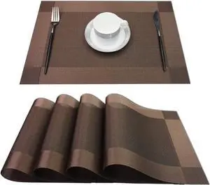 PIGCHCY Place Mats Heat-Resistant Non Slip Placemats Washable Easy to Clean Woven Vinyl Placemats for Dining Table (Set of 4, Brown) PIGCHCY Place Mats Heat-Resistant Non Slip Placemats Washable Easy to Clean Woven Vinyl Placemats for Dining Table (Set of 4, Brown)