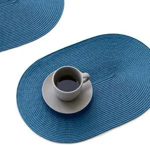 FunWheat Oval Braided Placemats Set of 4 Table Mats for Dining Tables Washable Heat Resistant Place Mats for Indoor Outdoor Use 12 x17.5 Inch(Oval Blue, 4pcs) FunWheat Oval Braided Placemats Set of 4 Table Mats for Dining Tables Washable Heat Resistant Place Mats for Indoor Outdoor Use 12 x17.5 Inch(Oval Blue, 4pcs)