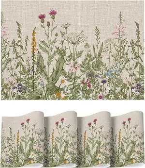 Artoid Mode Wildflower Vinyl Placemats Set of 4, Washable Non-Slip Plastic PVC Table Mats for Spring Party Kitchen Dining Decor, 12x18 Inch Artoid Mode Wildflower Vinyl Placemats Set of 4, Washable Non-Slip Plastic PVC Table Mats for Spring Party Kitchen Dining Decor, 12x18 Inch