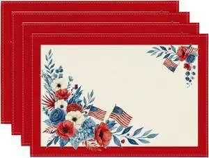 Artoid Mode Red Border Flag Flowers 4th of July Placemats Set of 4, 12x18 Inch Patriotic Memorial Day Table Mats for Party Kitchen Dining Decoration Artoid Mode Red Border Flag Flowers 4th of July Placemats Set of 4, 12x18 Inch Patriotic Memorial Day Table Mats for Party Kitchen Dining Decoration