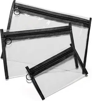 Clear Makeup Bags, 3 Pack Small Cosmetic Toiletry Bags with Zipper, PVC Clear Travel Bags for Women and Men Travel Airport Organizing, Black Clear Makeup Bags, 3 Pack Small Cosmetic Toiletry Bags with Zipper, PVC Clear Travel Bags for Women and Men Travel Airport Organizing, Black
