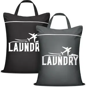 2 Pcs Large Travel Laundry Bags - Washable Waterproof Wet Dry Bags for Dirty Clothes, Swimsuits, Gym Clothes, Laundry, Swimming Pool, Yoga, College Dorm (Black+Grey) 2 Pcs Large Travel Laundry Bags - Washable Waterproof Wet Dry Bags for Dirty Clothes, Swimsuits, Gym Clothes, Laundry, Swimming Pool, Yoga, College Dorm (Black+Grey)
