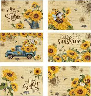 pinata Sunflower Linen Square Summer Spring Placemats Set of 6 | Sunflower Table Decor, Vintage Summer Washable Table Mats, Gnome, Truck, Farmhouse, Indoor, Outdoor, Party Dining Decoration pinata Sunflower Linen Square Summer Spring Placemats Set of 6 | Sunflower Table Decor, Vintage Summer Washable Table Mats, Gnome, Truck, Farmhouse, Indoor, Outdoor, Party Dining Decoration