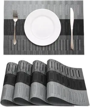 HeloHo Black Placemats Set of 4 Heat-Resistant Washable Place Mats Non-Slip Vinyl Woven Table Mats Wipeable Placemat for Kitchen Dining Table Decoration Indoor Outdoor HeloHo Black Placemats Set of 4 Heat-Resistant Washable Place Mats Non-Slip Vinyl Woven Table Mats Wipeable Placemat for Kitchen Dining Table Decoration Indoor Outdoor