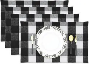 Black & White 2 Side Cotton Buffalo Check Placemats Set of 4 Heat Resistant Dining Table Place Mats for Kitchen Table, 12 x 18 inches Black & White 2 Side Cotton Buffalo Check Placemats Set of 4 Heat Resistant Dining Table Place Mats for Kitchen Table, 12 x 18 inches
