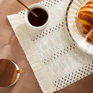 ZeeMart Macrame Style Boho Placemats Set of 4, Ivory 12x20 Inch | Decorative Farmhouse Table Mats, Natural Cotton Woven Place Mats, Bohemian Home Decor for Kitchen Dining Table ZeeMart Macrame Style Boho Placemats Set of 4, Ivory 12x20 Inch | Decorative Farmhouse Table Mats, Natural Cotton Woven Place Mats, Bohemian Home Decor for Kitchen Dining Table
